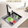 Fregadero negro, 40 x 45 cm, línea orientativa en forma de X, con giro de 360°, con dispensador de jabón de 150 ml, escurridor