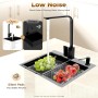 Fregadero negro, 40 x 45 cm, línea orientativa en forma de X, con giro de 360°, con dispensador de jabón de 150 ml, escurridor