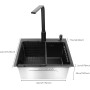 Fregadero negro, 40 x 45 cm, línea orientativa en forma de X, con giro de 360°, con dispensador de jabón de 150 ml, escurridor