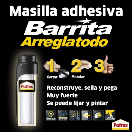 Pack de 6 Pattex Barrita Arreglatodo, Masilla Extrafuerte, Pasta Moldeable para Pegar, Reparar y Sellar Cerámica, Hormigón,