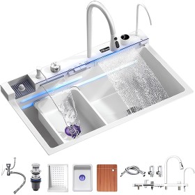 Coubird Fregadero viral multifuncional 80x45 CM, Fregadero inteligente cascada, Fregadero con escurridor cocina, Un lavatorio de