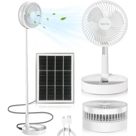 AKOFIC 8'' Portable Solar and Quiet Standing Fan, Rechargeable Battery 5200mAh, Foldable, Height Adjustable, for Home, Bedroom