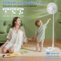 AKOFIC 8'' Portable Solar and Quiet Standing Fan, Rechargeable Battery 5200mAh, Foldable, Height Adjustable, for Home, Bedroom