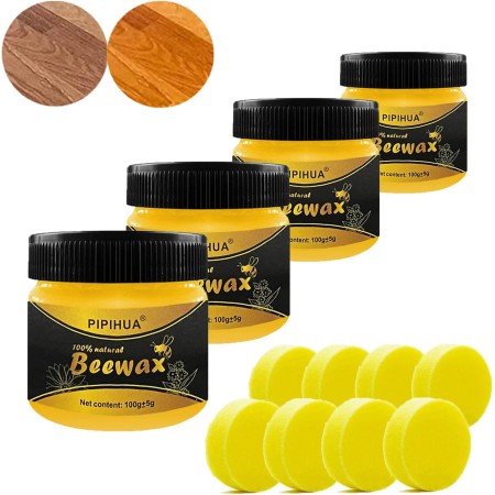 Cera de Abejas Natural Para el Cuidado de Muebles de Madera, Resistente Al Agua y A La AbrasióN,100 g Con Esponjas (Limón)