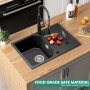ANYCEE 78x45 cm Fregadero Negro con Escurridor, Fregadero Granito Negro sobre Encimera para Armario bajo de Más de 45cm,