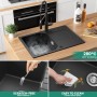 ANYCEE 78x45 cm Fregadero Negro con Escurridor, Fregadero Granito Negro sobre Encimera para Armario bajo de Más de 45cm,
