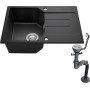 ANYCEE 78x45 cm Fregadero Negro con Escurridor, Fregadero Granito Negro sobre Encimera para Armario bajo de Más de 45cm,