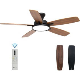 JR BRO 52" Ceiling Fan with LED Light, DC Motor, Three Color Types and Dimmable Light, Black Finish, Remote Control for Bedroom,