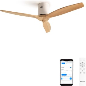 CREATE / WINDCALM/Ceiling fan white with light wood blades with Wi-Fi and control/40W, silent, Ø132 cm, 6 speeds, timer,