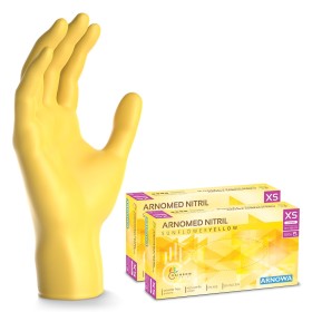 ARNOMED Guantes nitrilo talla XS, amarillo, guantes de nitrilo, 200 unidades (2 cajas), guantes nitrilo desechables sin polvo,