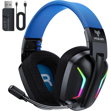 WESEARY WG1 Cascos Gaming Inalambricos, Auriculares Gaming Inalambricos para PS5, PS4, PC, Switch, Sonido Estéreo Auriculares