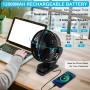 ELZO USB Desktop Fan, 21cm/8.26 inch, 12000mAh Rechargeable Quiet Clip Camping Fan with 5 Speeds, LED Light, 360° Rotation,