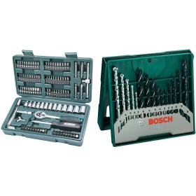 Mannesmann M29166 - Maletín con juego de llaves de vaso y puntas de destornillador (130 piezas) & Bosch Mini X-Line - Set de 15