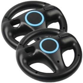 AMEEGO Steering Wheel Design Stand Mario Kart Racing Game Steering Wheel Stand For Wii Game Controller 2PCS (Black)
