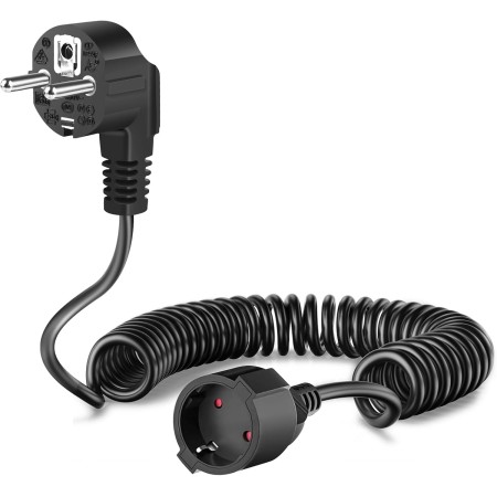 Cable Espiral de Contacto de Protección, Cable de Prolongación Schuko Extensible de 0,6 m a 3 m Máx., Cable de Alargador IP20,