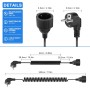 Cable Espiral de Contacto de Protección, Cable de Prolongación Schuko Extensible de 0,6 m a 3 m Máx., Cable de Alargador IP20,