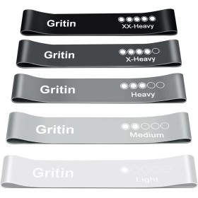 Gritin Bandas Elásticas Fitness, Bandas de Resistencia, Set de 5 Cintas Elásticas Fitness y Musculación de Látex Agradable a la