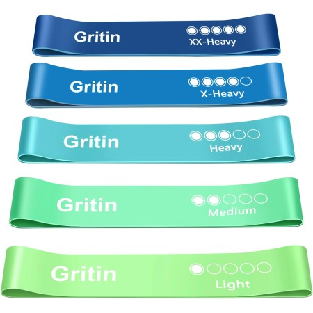 Gritin Bandas Elásticas Fitness, Bandas de Resistencia, Set de 5 Cintas Elásticas Fitness y Musculación de Látex Agradable a la