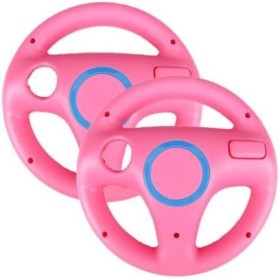 AMEEGO Steering Wheel Design Stand Mario Kart Racing Game Steering Wheel Stand For Wii Game Controller 2PCS (Pink)