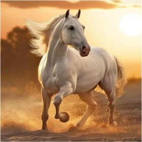 SHEGZHUC Cuadro Diamantes de Caballo 40x40cm Pintura Diamante Caballo Blanco Pintura Diamante Puesta de Sol Punto de Cruz