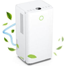 Deshumidificador 12L/Día, Deshumidificadores Bajo Consumo con 3 Modos, Temporizador de 24h, Tubo de Drenaje Drenaje Continuo,