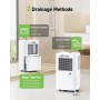 Deshumidificador 12L/Día, Deshumidificadores Bajo Consumo con 3 Modos, Temporizador de 24h, Tubo de Drenaje Drenaje Continuo,