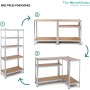 The Homeweeks Estantería Metálica 180x90x40cm Galvanizada Modular.5 Baldas Ajustables MDF Carga 175 kg por Estante y 875 kg