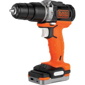 BLACK+DECKER Taladro Percutor 12V, Batería de Litio 1.5Ah, Portabrocas 10mm, 2 Velocidades, Par máximo 40Nm, Luz LED, Incluye