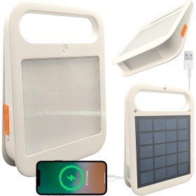 Foco Solar Portátil, Power Bank, USB Recargable, Luz Trabajo Regulable, 2 Modos de luz, Batería integrada 3.6Ah, Lampara