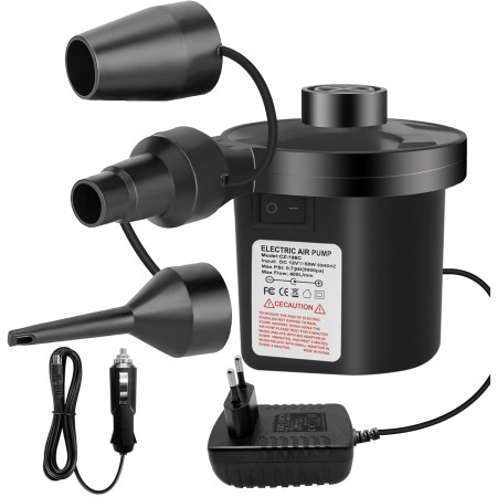Jsdoin Inflador Electrico, Bomba de Aire Eléctrica Portátil, 240V AC / 12V DC Inflador Colchon Hinchable,Deflactor para