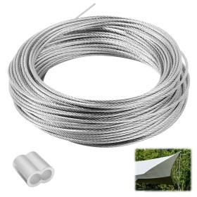 50 m Cuerda de Acero Inoxidable Flexible, Cable Acero 1mm con 20 de Manga de Engarce de Aluminio, Cable de Colgar Resistencia a