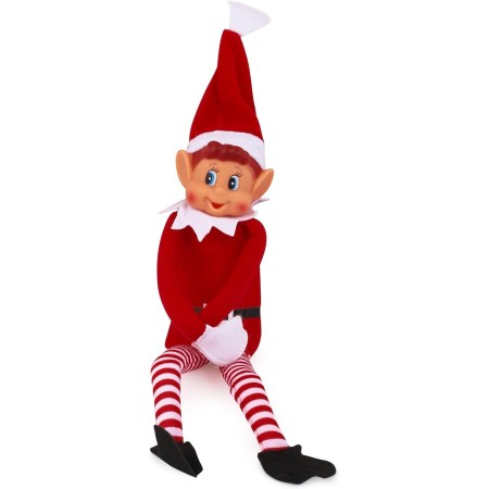 Elves Behavin' Badly- Elf Papá Noel Elfo de Vinilo Suave de Pierna Larga con Sombrero y Etiqueta, Color Rojo, 48 (PMS
