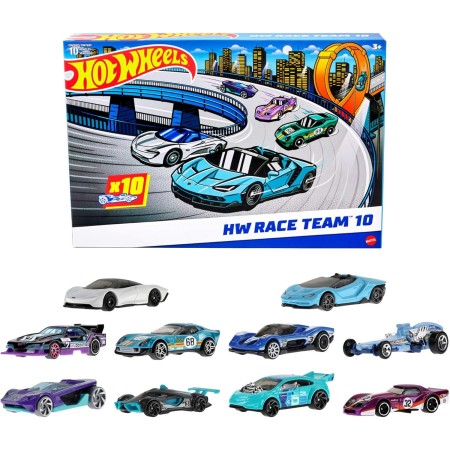 Hot Wheels Hot Wheels, ¡a correr! Pack de 10 vehículos y camiones, conjunto de 10 vehículos de juguete a escala 1:64 inspirados