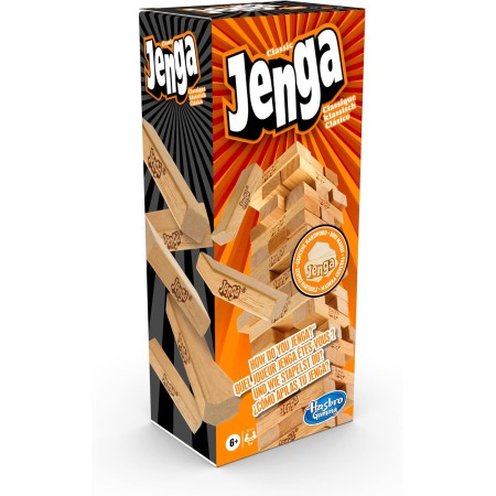 Hasbro Gaming Jenga, Juegos de Mesa de Viaje para Niños y Niñas de 6 Años o Más, Juguetes de Verano, Fiestas con Amigos,
