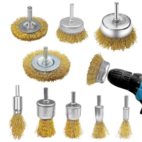 Dunkwckore 9 Piezas Cepillo Alambre Taladro, Vástago Redondo Cepillo para Taladro 6 mm Metalico Limpieza, Wire Brush, Lijadora