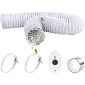 Manguera de Ventilación Flexible Ø125mm 2,5m PVC Tubo Salida de Aire Aluminio con Cinta de Aluminio 50mm x5m y 2 Abrazaderas de