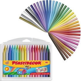 BIC Kids Ceras de Colores para Niños, Plastidecor, Colores Surtidos, Óptimo Para Colorear y Dibujar, Material Escolar, 36 Unidad