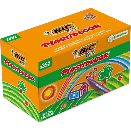 BIC Kids Plastidecor Pack de Ceras lavables, especial escuelas, óptimo para niños a partir de 30 meses, antimanchas, Caja Beige
