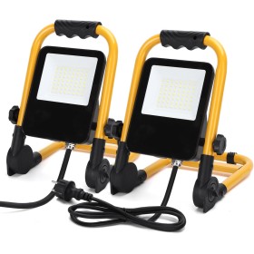 Aigostar Foco de Trabajo LED 30W 2700LM Foco LED Portátil con Enchufe, IP65 Impermeable Soporte plegable, para Uso en Interiores