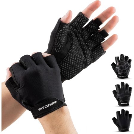 Fitgriff® Guantes Gimnasio Hombre y Mujer (Acolchado) - Accesorios para Gym, Fitness, Entrenamiento y Levantamiento de Pesas