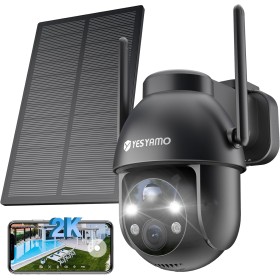 YESYAMO 2K Cámara de vigilancia WiFi exterior inalámbrica solar, 2.4GHz cámara exterior solar con panel solar, 360grados PTZ,
