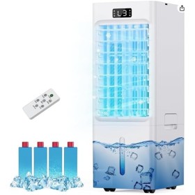 Portable Air Conditioner 4 in 1, Air Cooler with 6L Tank, 4 Modes 3 Speed, 60°Oscillation, 1-12H Timer, with Wheels, Remote