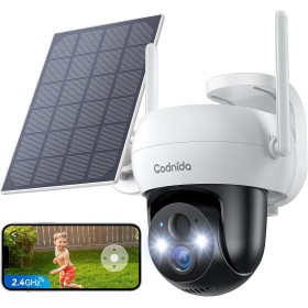 Codnida 2K Cámara Vigilancia WiFi Exterior Batería con Placa Solar,PTZ 360° Cámara Seguridad sin Cable,Detección de Movimiento