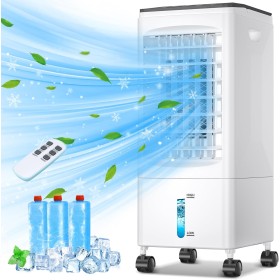 Portable Air Conditioner, 4-in-1 Large Air Cooler, 5.5L Tank, 60W Evaporative Climator, 1-7H Timers, 2 Modes 3 Speed, Wheels,