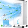 Portable Air Conditioner, 4-in-1 Large Air Cooler, 5.5L Tank, 60W Evaporative Climator, 1-7H Timers, 2 Modes 3 Speed, Wheels,
