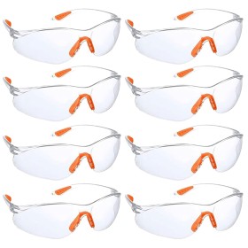 Ajuanbazha Pack de 8 Gafas de Seguridad Transparentes, Gafas Protectoras con Lentes Antiarañazos y Patillas de Goma, Gafas