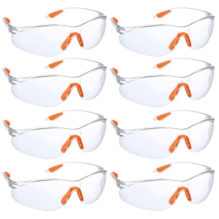 Ajuanbazha Pack de 8 Gafas de Seguridad Transparentes, Gafas Protectoras con Lentes Antiarañazos y Patillas de Goma, Gafas