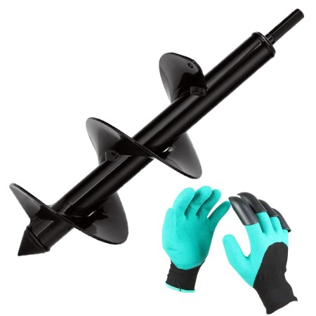 Aselected - Broca para taladro de jardín (100 mm de diámetro, con guantes, jardín, barrena para taladro eléctrico, herramienta