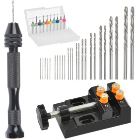 DODUOS 37 PCS Juego de Taladro de Mano Incluye Mini Plana Abrazadera, Mini taladros de PCB, Taladros Helicoidales de 0.5-3.0mm,
