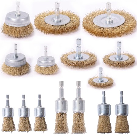 15 Piezas Juego de Cepillo para Taladro, Cepillo de Alambre para Taladro de 6.5 MM, Ruedas de Alambre de Acero, Juego de